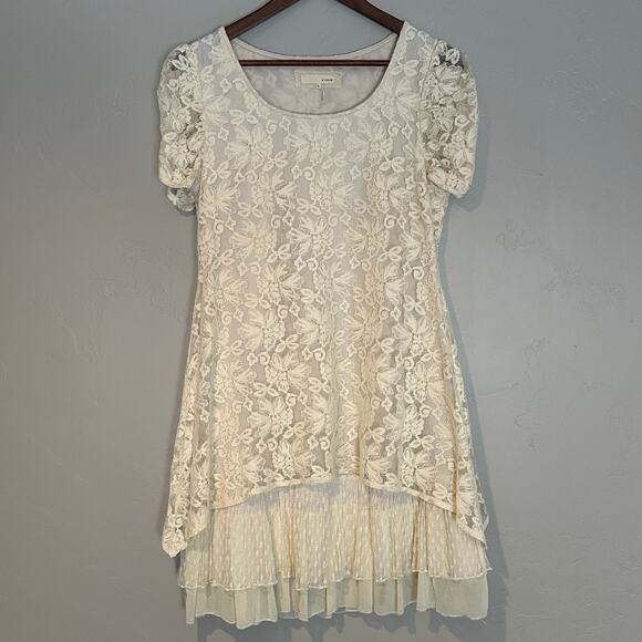 A'Reve Dresses & Skirts - Anthropologie Areve Floral Lace Dress Large Cream Lined Fairy Cocktail Glam EUC